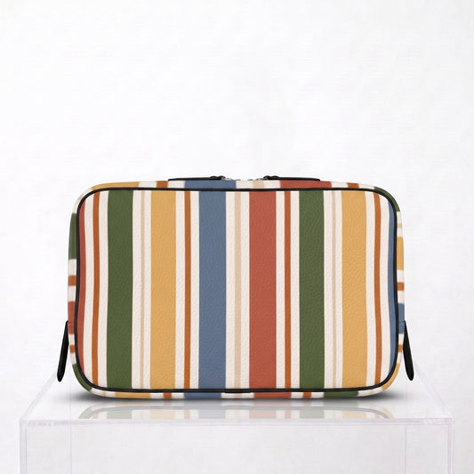 Muted Rust Striped Leather Wash Bag