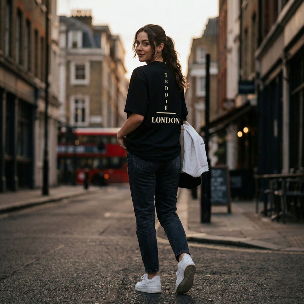 Teddie London  Stripe organic oversized high neck t-shirt