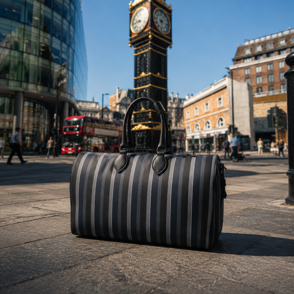 THE BARBICAN STRIPE LEATHER DUFFLE BAG
