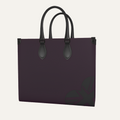 Teddie London bespoke Plum Noir Heritage smooth nappa leather structured shopper bag featuring an asymmetric black Union Jack heart graphic and black corner hardware.
